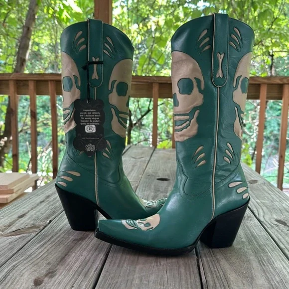 Liberty handmade turquoise skull inlay boots - Picture 5 of 7
